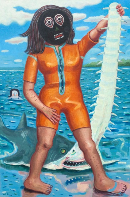 Woman with a sawfish by Stephen Bird 